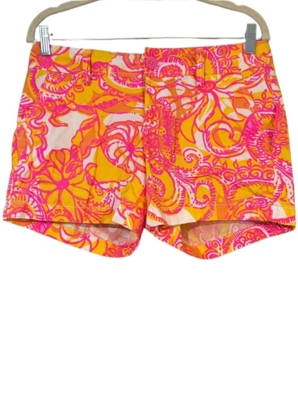 Lilly Pulitzer Callahan Shorts Size 4 Pink Yellow Floral Print Preppy Summer